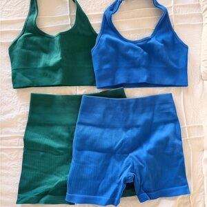 Green and Blue Ribbed Activewear Set